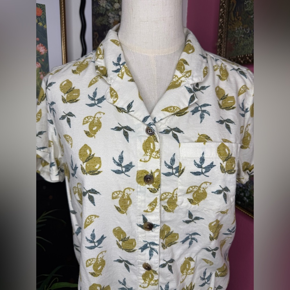 Kuhl Women’s Elsie Lemon Fruit Print Tie Front Button Up Shirts Cream Sz S - Picture 3 of 12